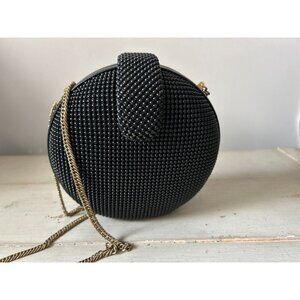 Whiting and Davis Black Round Evening Bag 6"